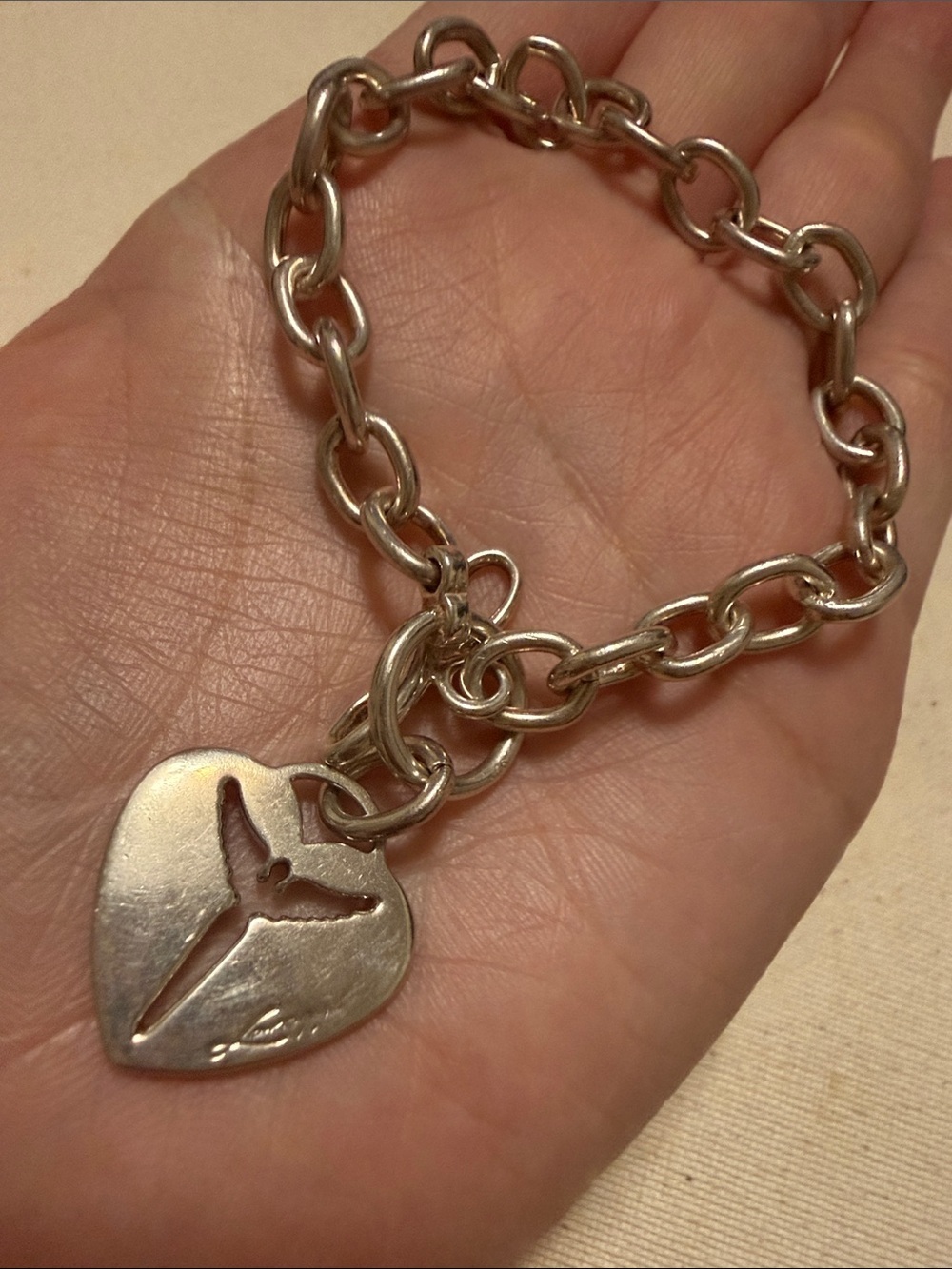 Sterling Silver 925 Heart Charm Chain Bracelet 7.5’ inch
